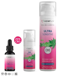 Hempjoy CBD Gesichtscreme und Koerperlotion mit 25 Prozent Bio Oel